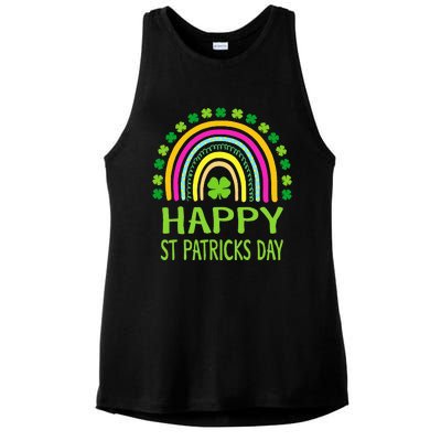 Happy St Saint Patrick's Day Rainbow shamrock Ladies PosiCharge Tri-Blend Wicking Tank