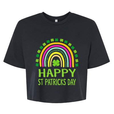 Happy St Saint Patrick's Day Rainbow shamrock Bella+Canvas Jersey Crop Tee