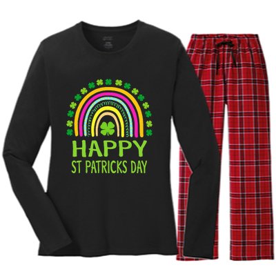 Happy St Saint Patrick's Day Rainbow shamrock Women's Long Sleeve Flannel Pajama Set 