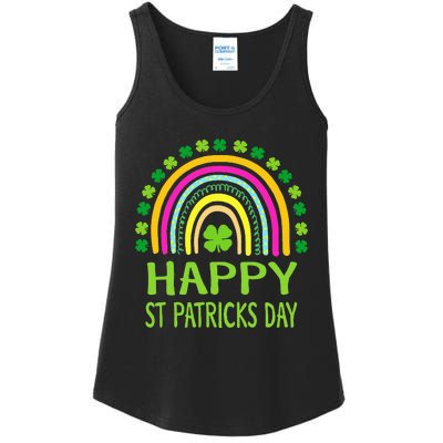 Happy St Saint Patrick's Day Rainbow shamrock Ladies Essential Tank