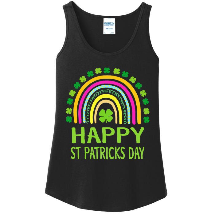 Happy St Saint Patrick's Day Rainbow shamrock Ladies Essential Tank