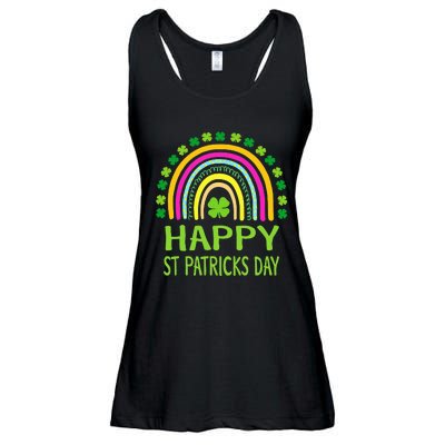 Happy St Saint Patrick's Day Rainbow shamrock Ladies Essential Flowy Tank