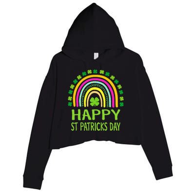 Happy St Saint Patrick's Day Rainbow shamrock Crop Fleece Hoodie