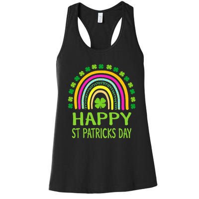 Happy St Saint Patrick's Day Rainbow shamrock Women's Racerback Tank