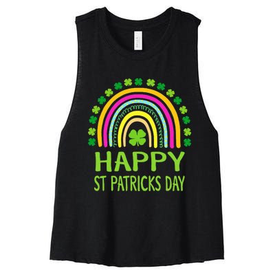 Happy St Saint Patrick's Day Rainbow shamrock Women's Racerback Cropped Tank