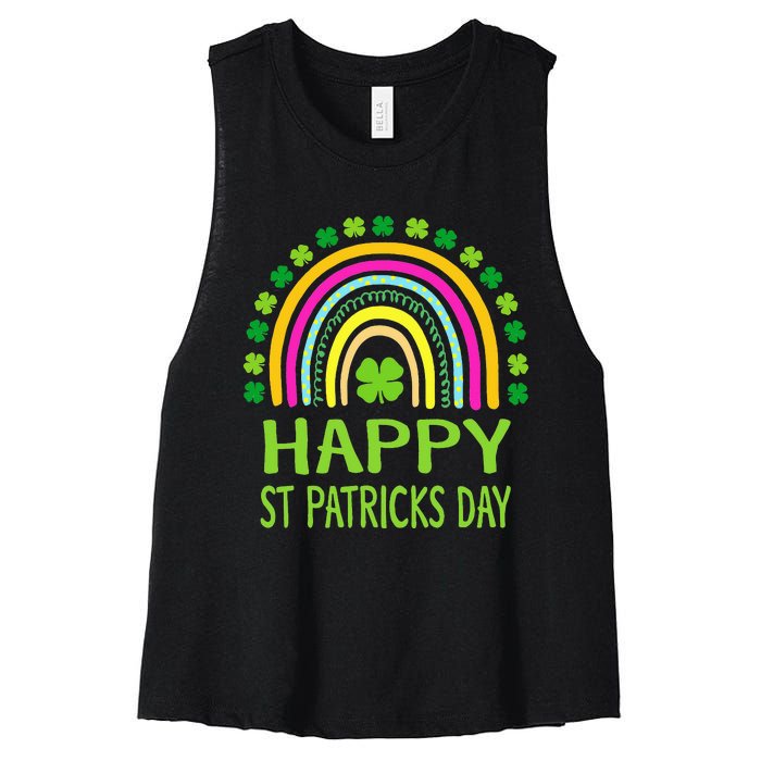 Happy St Saint Patrick's Day Rainbow shamrock Women's Racerback Cropped Tank