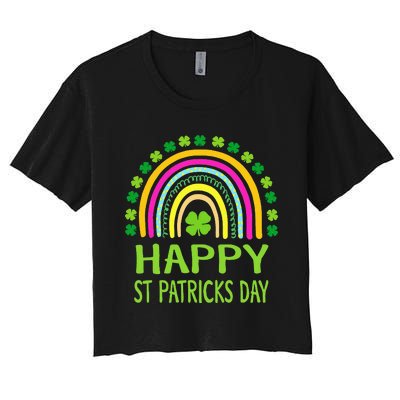 Happy St Saint Patrick's Day Rainbow shamrock Women's Crop Top Tee