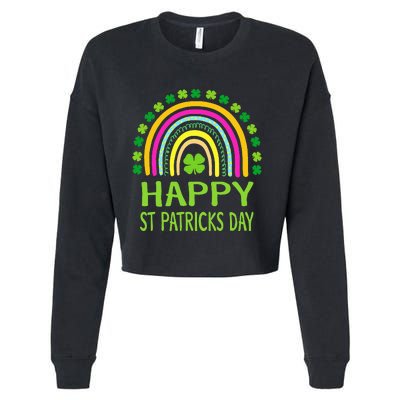 Happy St Saint Patrick's Day Rainbow shamrock Cropped Pullover Crew