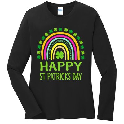 Happy St Saint Patrick's Day Rainbow shamrock Ladies Long Sleeve Shirt