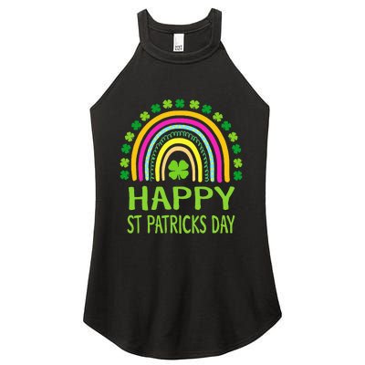 Happy St Saint Patrick's Day Rainbow shamrock Women's Perfect Tri Rocker Tank