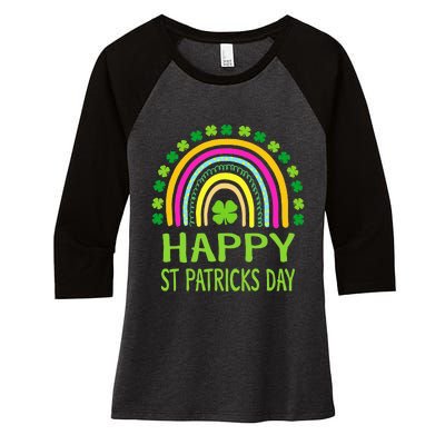 Happy St Saint Patrick's Day Rainbow shamrock Women's Tri-Blend 3/4-Sleeve Raglan Shirt