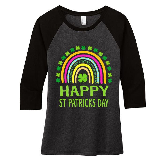 Happy St Saint Patrick's Day Rainbow shamrock Women's Tri-Blend 3/4-Sleeve Raglan Shirt