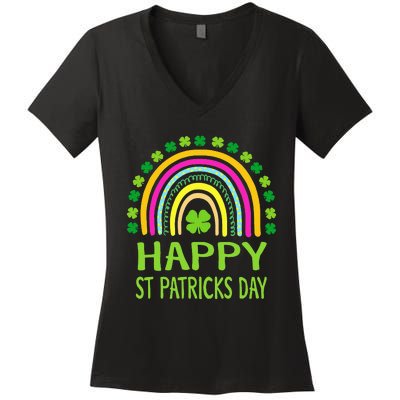 Happy St Saint Patrick's Day Rainbow shamrock Women's V-Neck T-Shirt