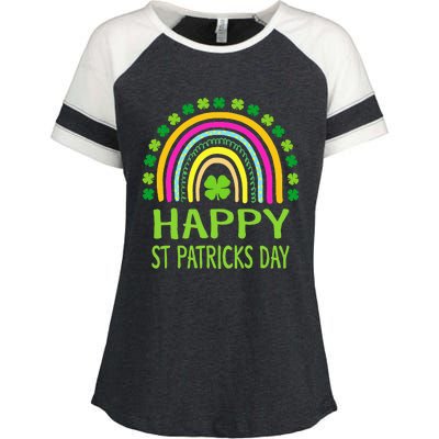 Happy St Saint Patrick's Day Rainbow shamrock Enza Ladies Jersey Colorblock Tee