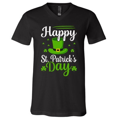 Happy St Saint Patrick's Day hat shamrock V-Neck T-Shirt