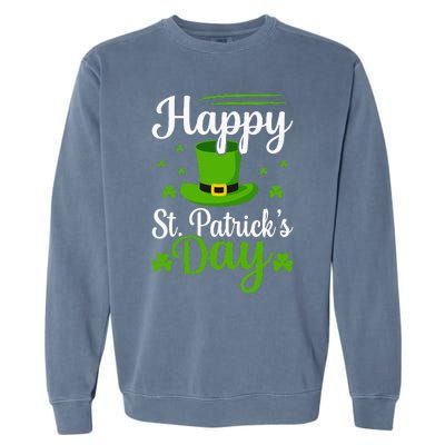 Happy St Saint Patrick's Day hat shamrock Garment-Dyed Sweatshirt