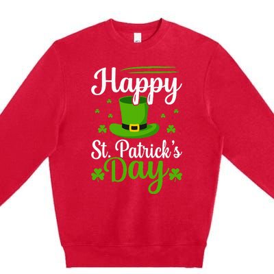 Happy St Saint Patrick's Day hat shamrock Premium Crewneck Sweatshirt