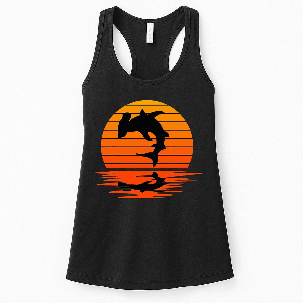 Hammerhead Shark Sihouette Sunset Womens Tank Top