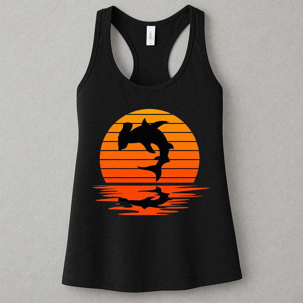 Hammerhead Shark Sihouette Sunset Womens Tank Top