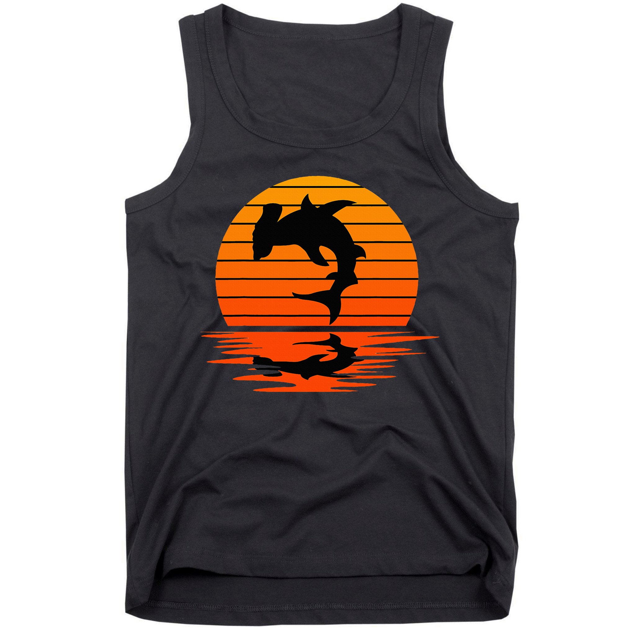 Hammerhead Shark Sihouette Sunset Tank Top