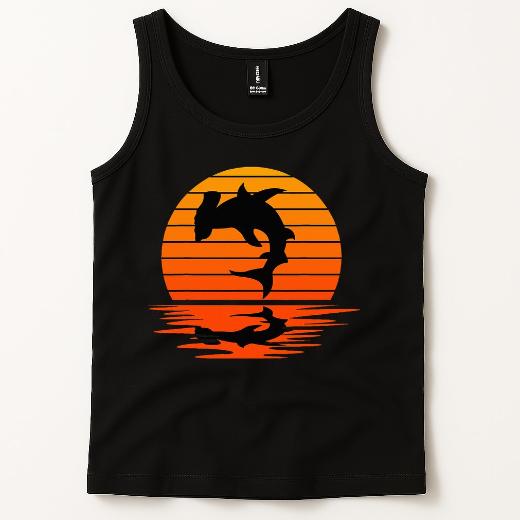Hammerhead Shark Sihouette Sunset Tank Top