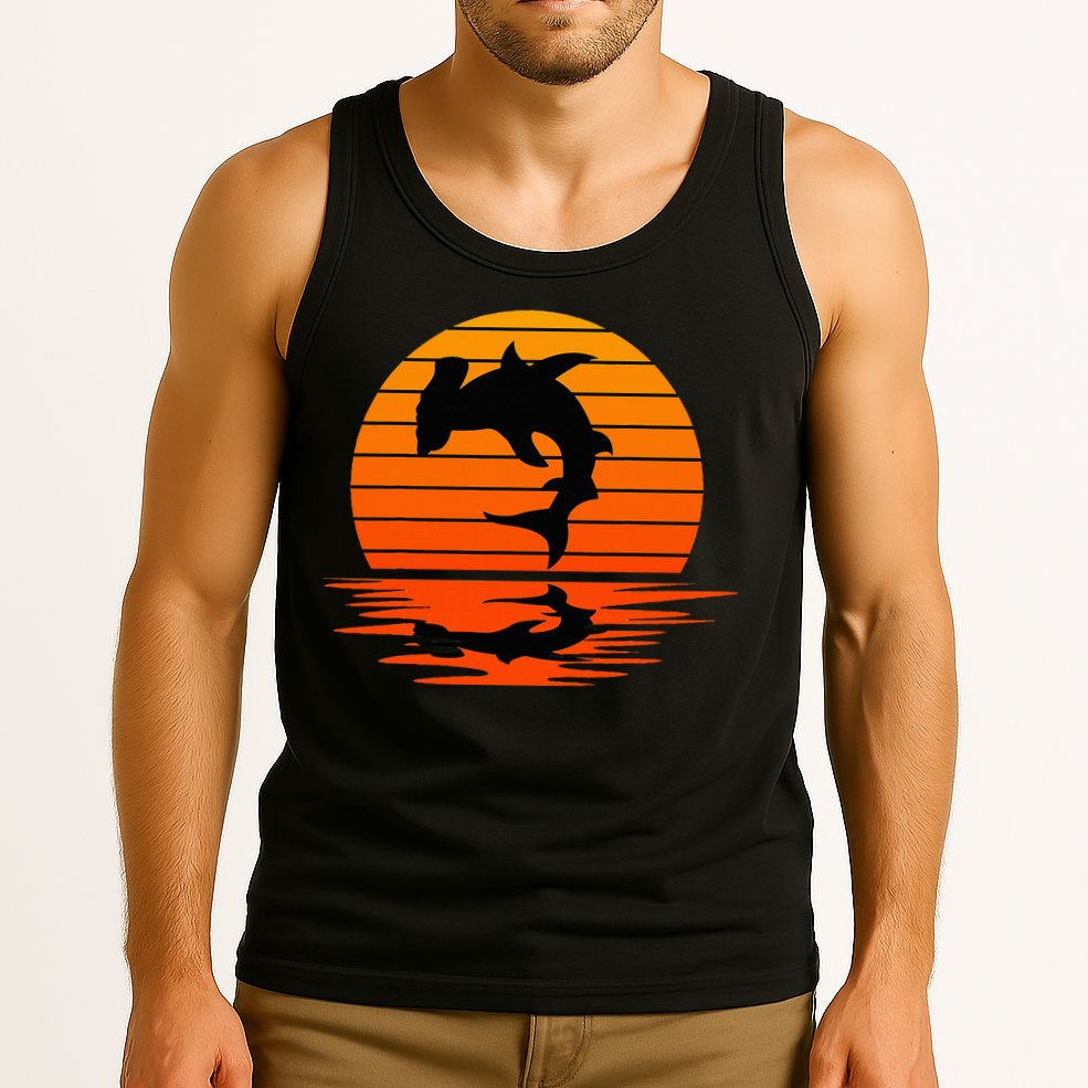 Hammerhead Shark Sihouette Sunset Tank Top