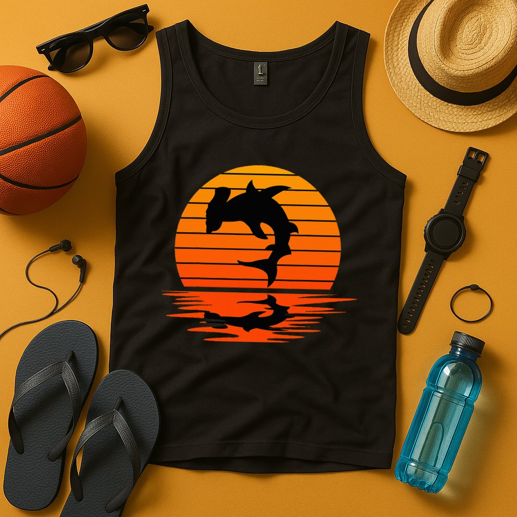 Hammerhead Shark Sihouette Sunset Tank Top