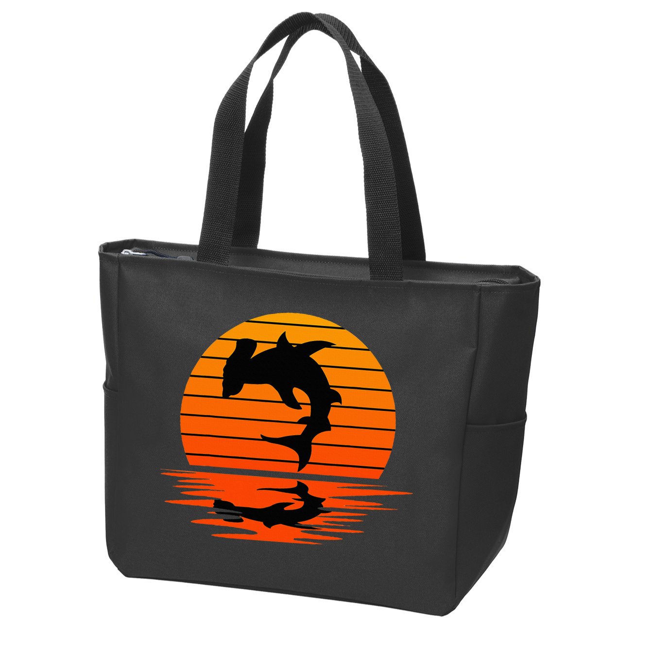 Hammerhead Shark Sihouette Sunset Zip Tote Bag
