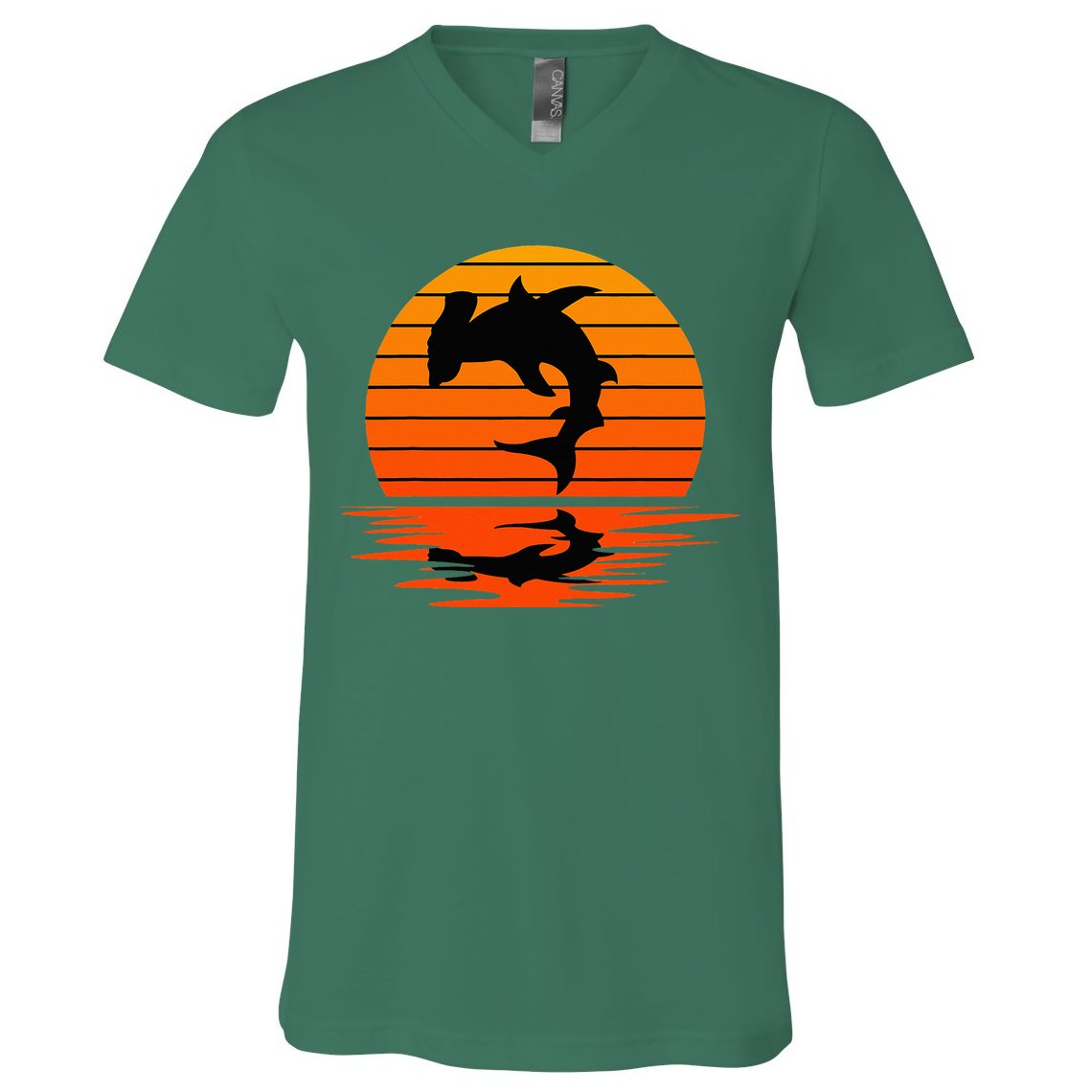 Hammerhead Shark Sihouette Sunset V-Neck T-Shirt
