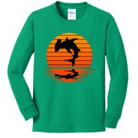 Hammerhead Shark Sihouette Sunset Kids Long Sleeve Shirt