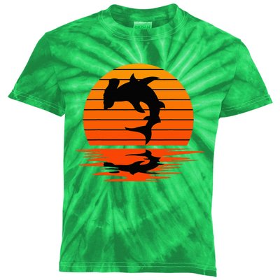 Hammerhead Shark Sihouette Sunset Kids Tie-Dye T-Shirt