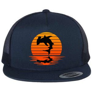 Hammerhead Shark Sihouette Sunset Flat Bill Trucker Hat