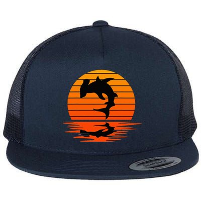 Hammerhead Shark Sihouette Sunset Flat Bill Trucker Hat