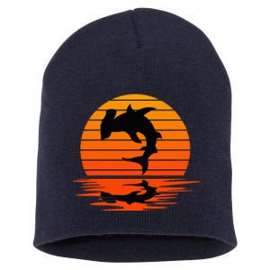 Hammerhead Shark Sihouette Sunset Short Acrylic Beanie