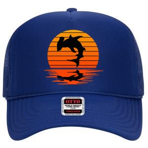 Hammerhead Shark Sihouette Sunset High Crown Mesh Back Trucker Hat