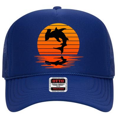 Hammerhead Shark Sihouette Sunset High Crown Mesh Back Trucker Hat