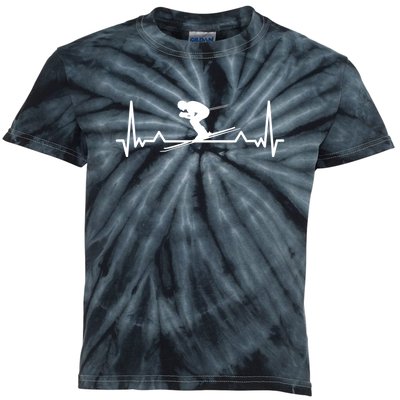 Heartbeat Skiing Ski Snowboard Winter Gift For Skier Kids Tie-Dye T-Shirt