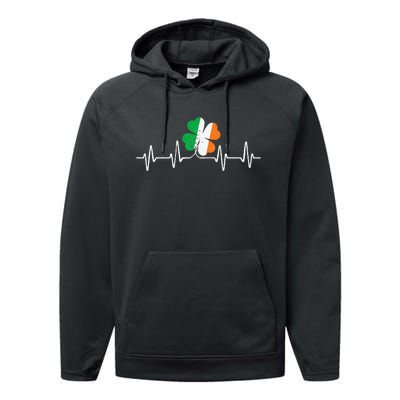 heartbeat Shamrock Saint Paddy's St Patricks Day Performance Fleece Hoodie