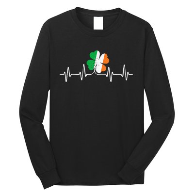 heartbeat Shamrock Saint Paddy's St Patricks Day Long Sleeve Shirt