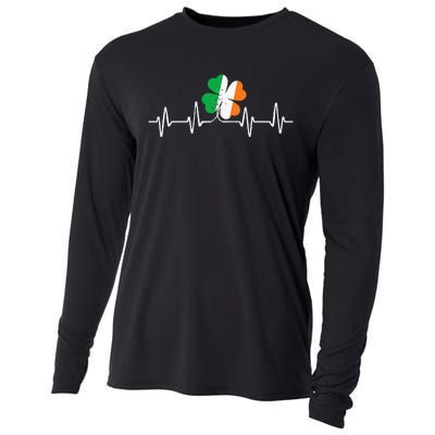 heartbeat Shamrock Saint Paddy's St Patricks Day Cooling Performance Long Sleeve Crew