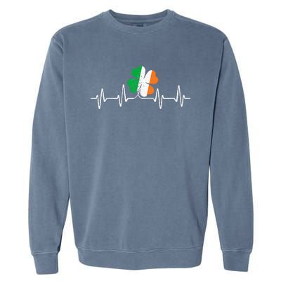 heartbeat Shamrock Saint Paddy's St Patricks Day Garment-Dyed Sweatshirt