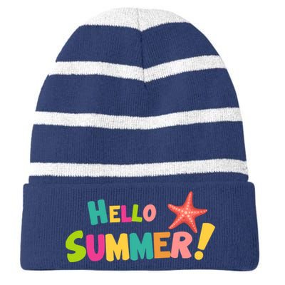 Hello Summer Starfish Colorful Striped Beanie with Solid Band