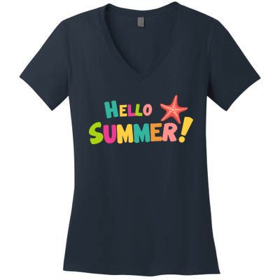 Hello Summer Starfish Colorful Women's V-Neck T-Shirt