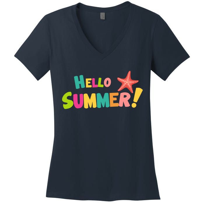 Hello Summer Starfish Colorful Women's V-Neck T-Shirt
