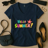 Hello Summer Starfish Colorful Women's V-Neck T-Shirt
