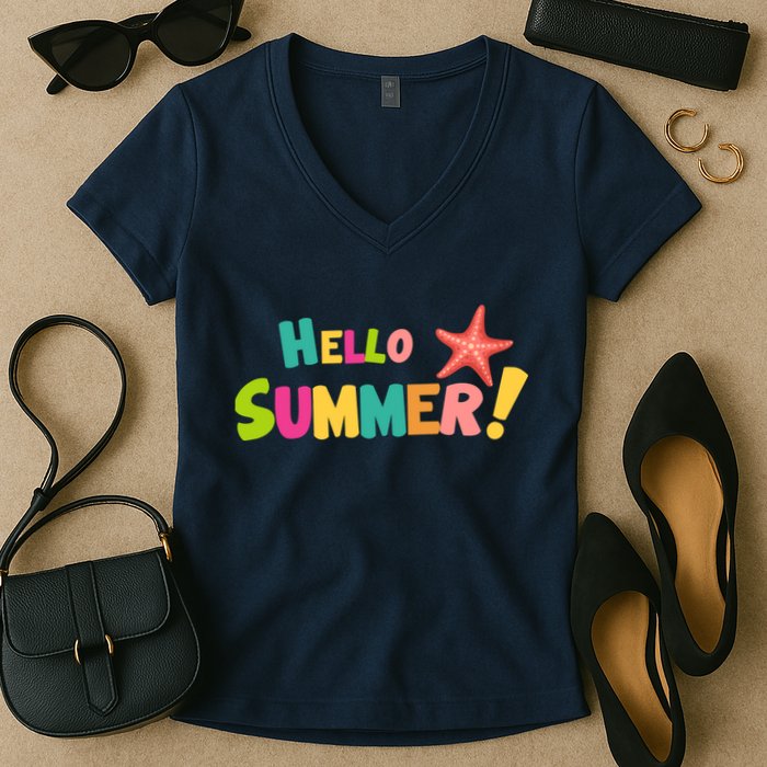 Hello Summer Starfish Colorful Women's V-Neck T-Shirt