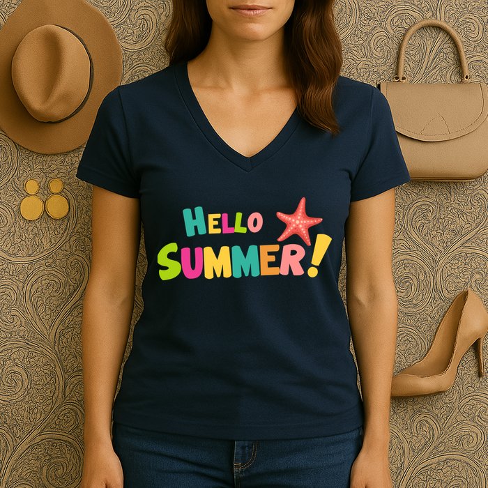 Hello Summer Starfish Colorful Women's V-Neck T-Shirt