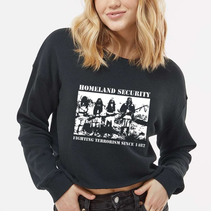 Homeland Security Since 1482 Printed Cotton Cropped Pullover Crew
