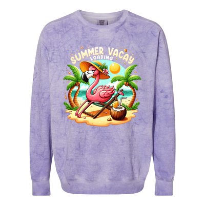 Hello Summer Summer Vacay Loading Cute Flamingo Family Trip Gift Colorblast Crewneck Sweatshirt