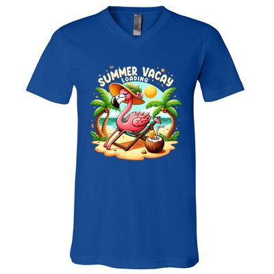 Hello Summer Summer Vacay Loading Cute Flamingo Family Trip Gift V-Neck T-Shirt